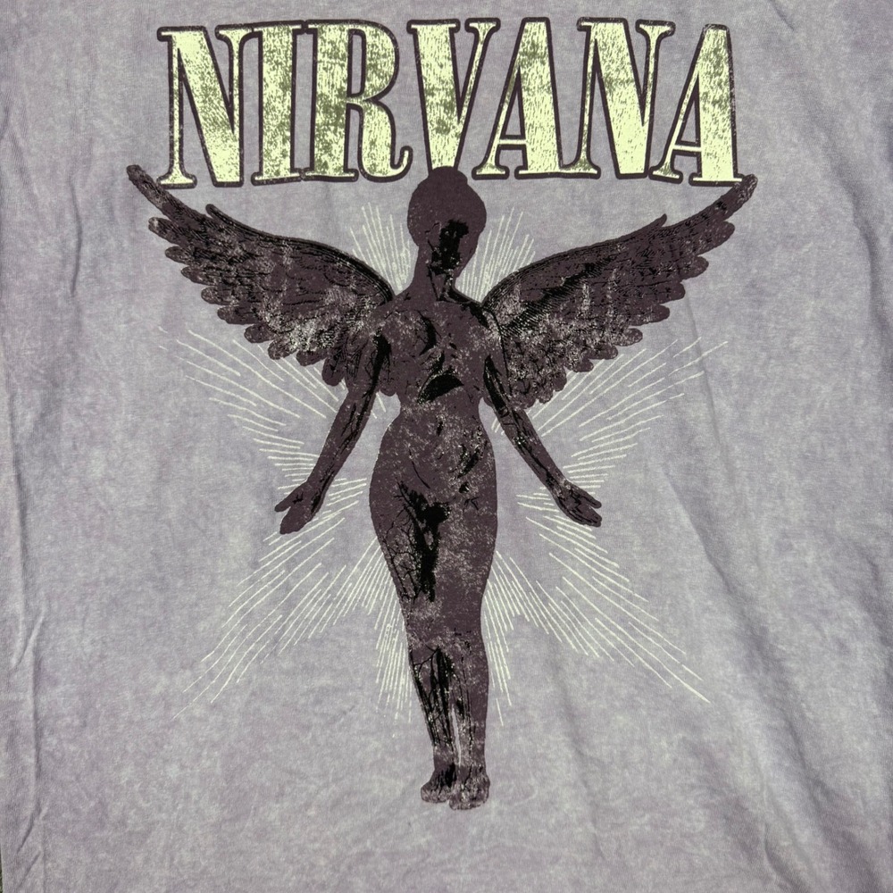 Nirvana Band Tee Mens Large Purple T Shirt Angel Graphic Mineral Wash Rock NWOT - Picture 2 of 8